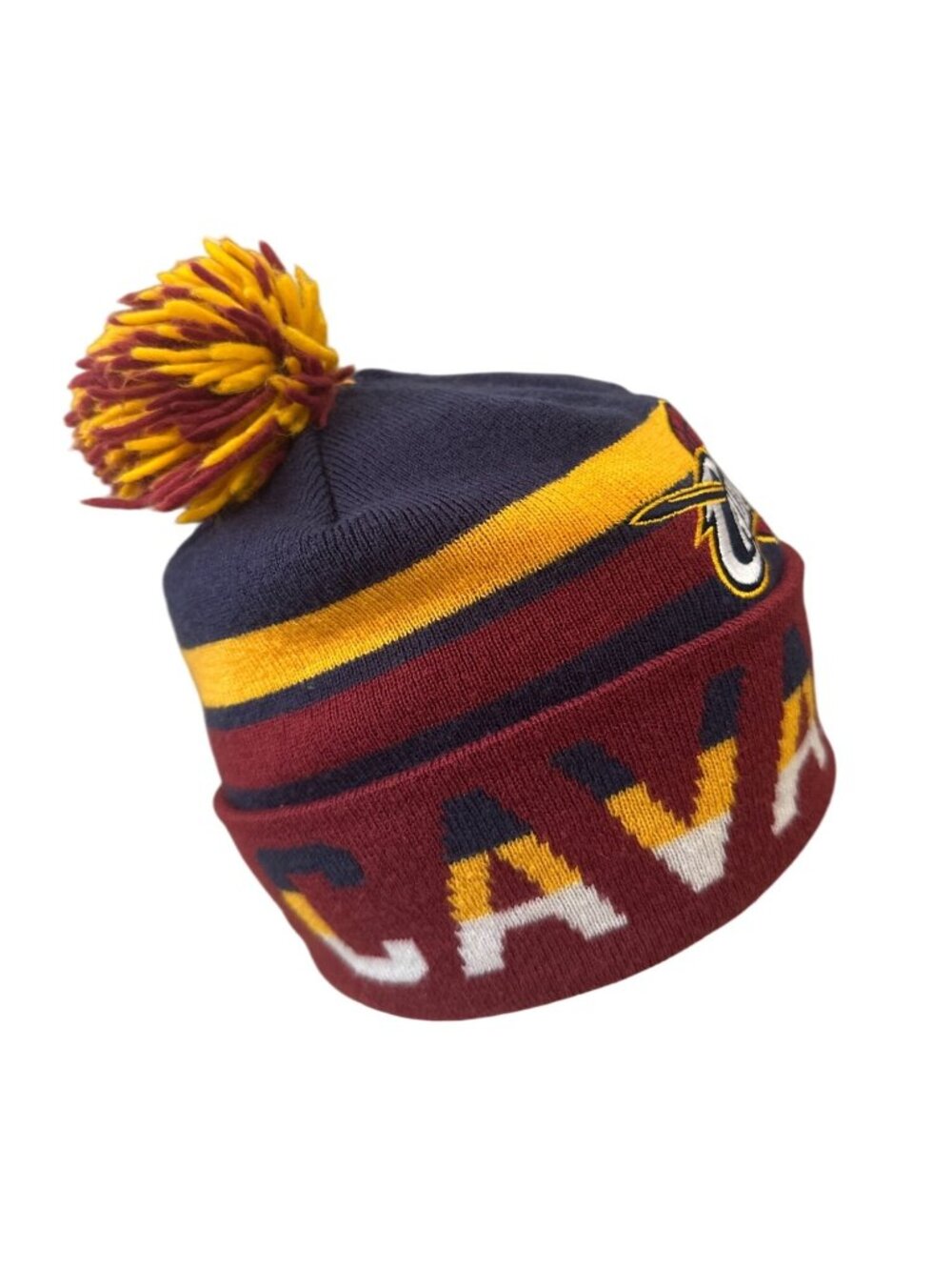 Cleveland Cavaliers Mitchell & Ness Pom Beanie Hat Maroon & Navy Basketball NBA - Picture 4 of 7